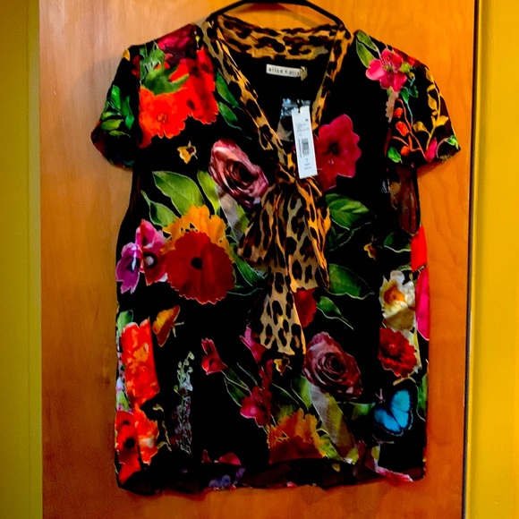Alice + Olivia by Stacey Bendet bright lively colorful floral silk sheer blouse - Picture 7 of 7